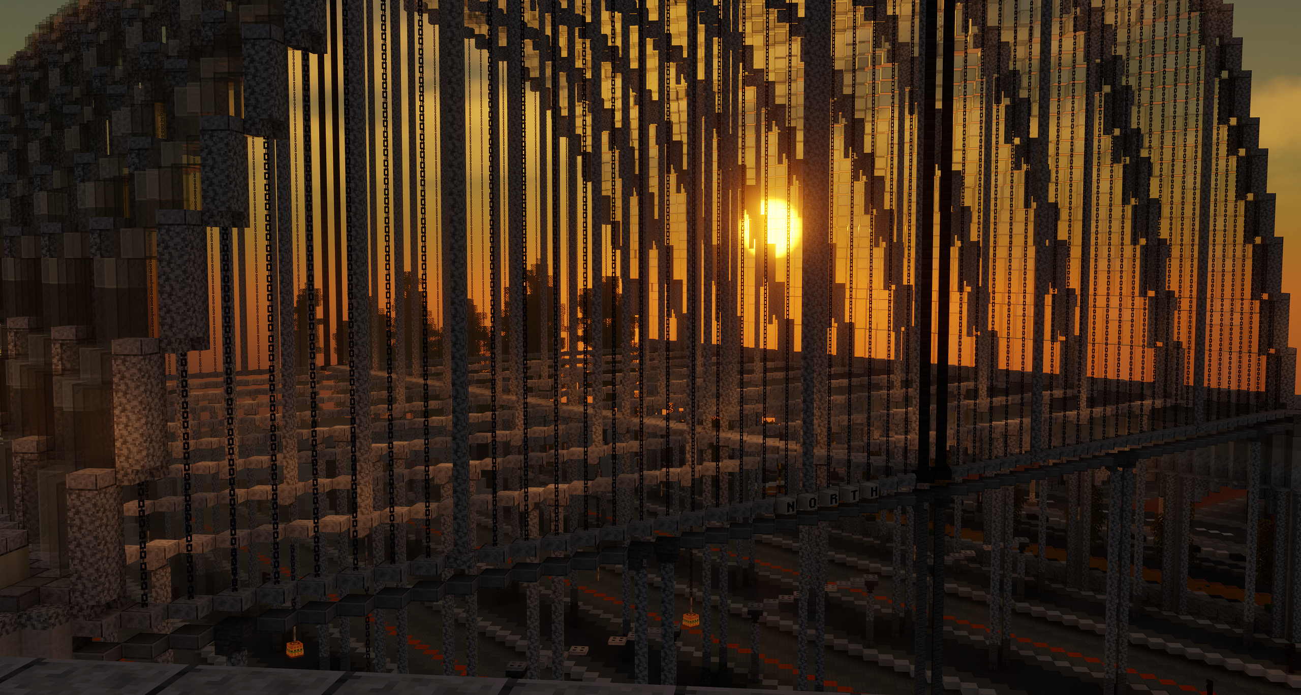 Image of the sun setting behind the glass arched roof of the ECML's Victoria North Station.